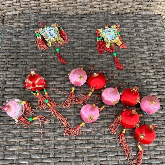 𝅺vintage Satin Wrapped Chinese New Year Style Lantern Ornaments Bulbs Holiday - Picture 2 of 8